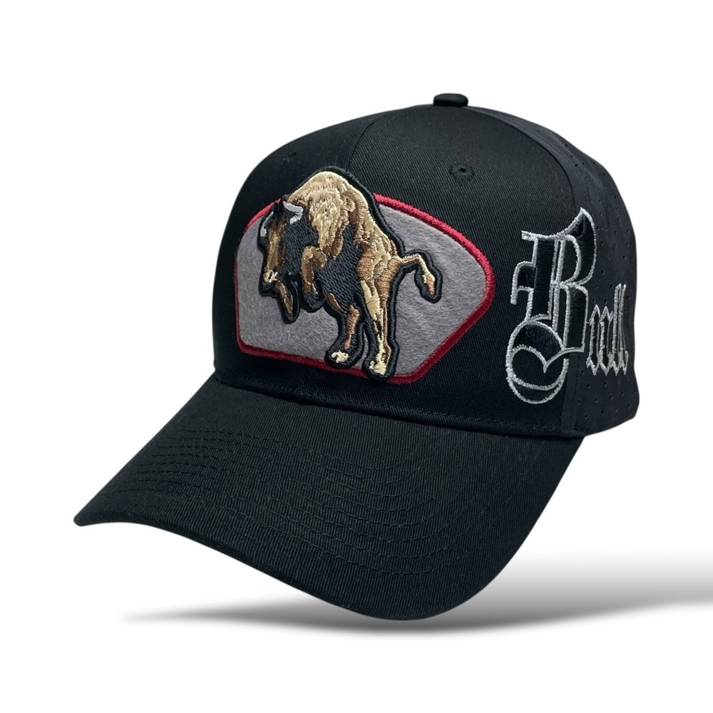 Bull Embroidered Western Rodeo Style Snapback Cap Black - Picture 2 of 7